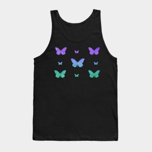 Purple Teal Ombre Faux Glitter Butterflies Tank Top